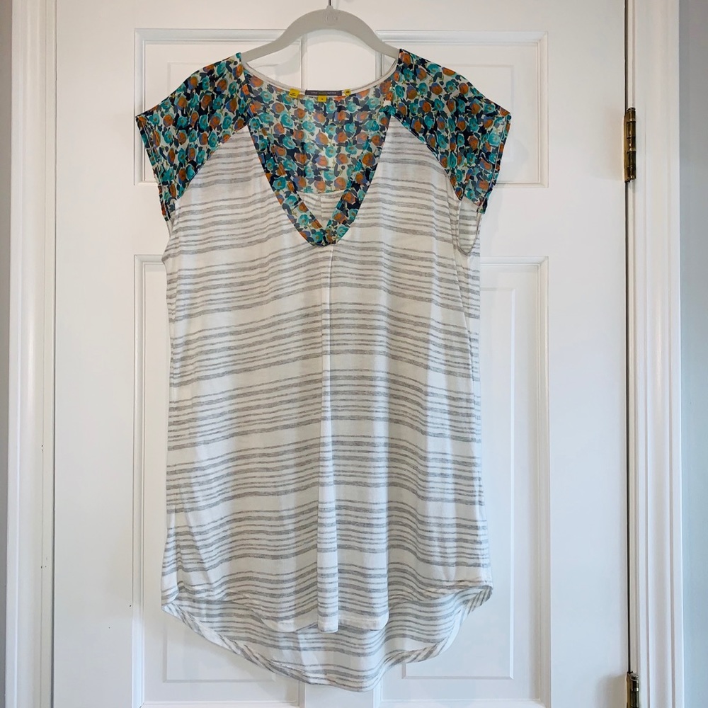 Anthropologie Little Yellow Button Stripe Tee
